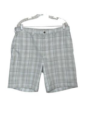 Plaid Golf Shorts Mens Size 34 White Gray Lightweight Casual Flat Front